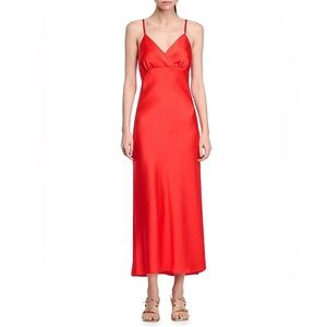 SANDRO - Flowy Maxi Satin Dress with Straps Size 36